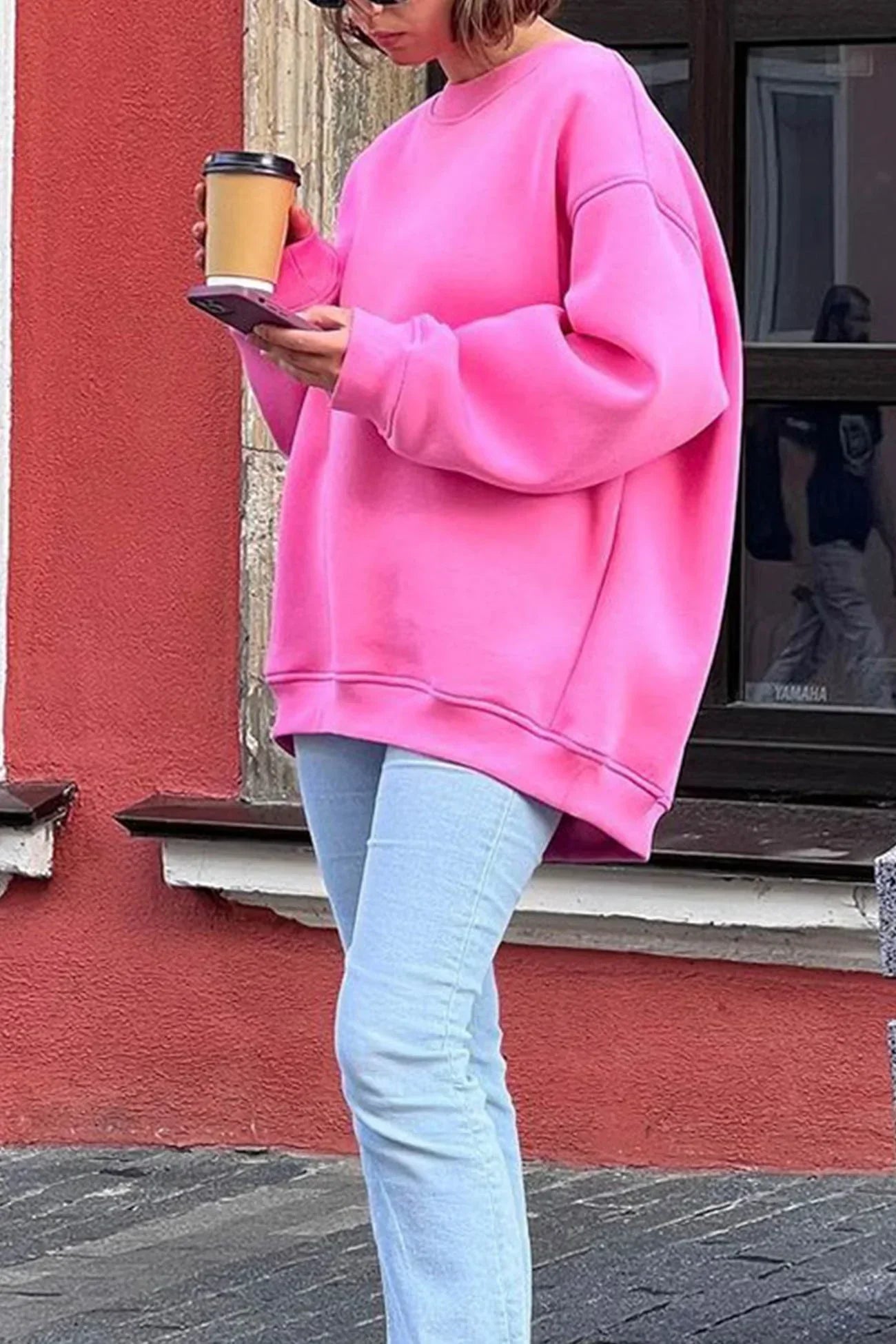 Sweatshirt Col Rond Oversize en Fleece pour Femme