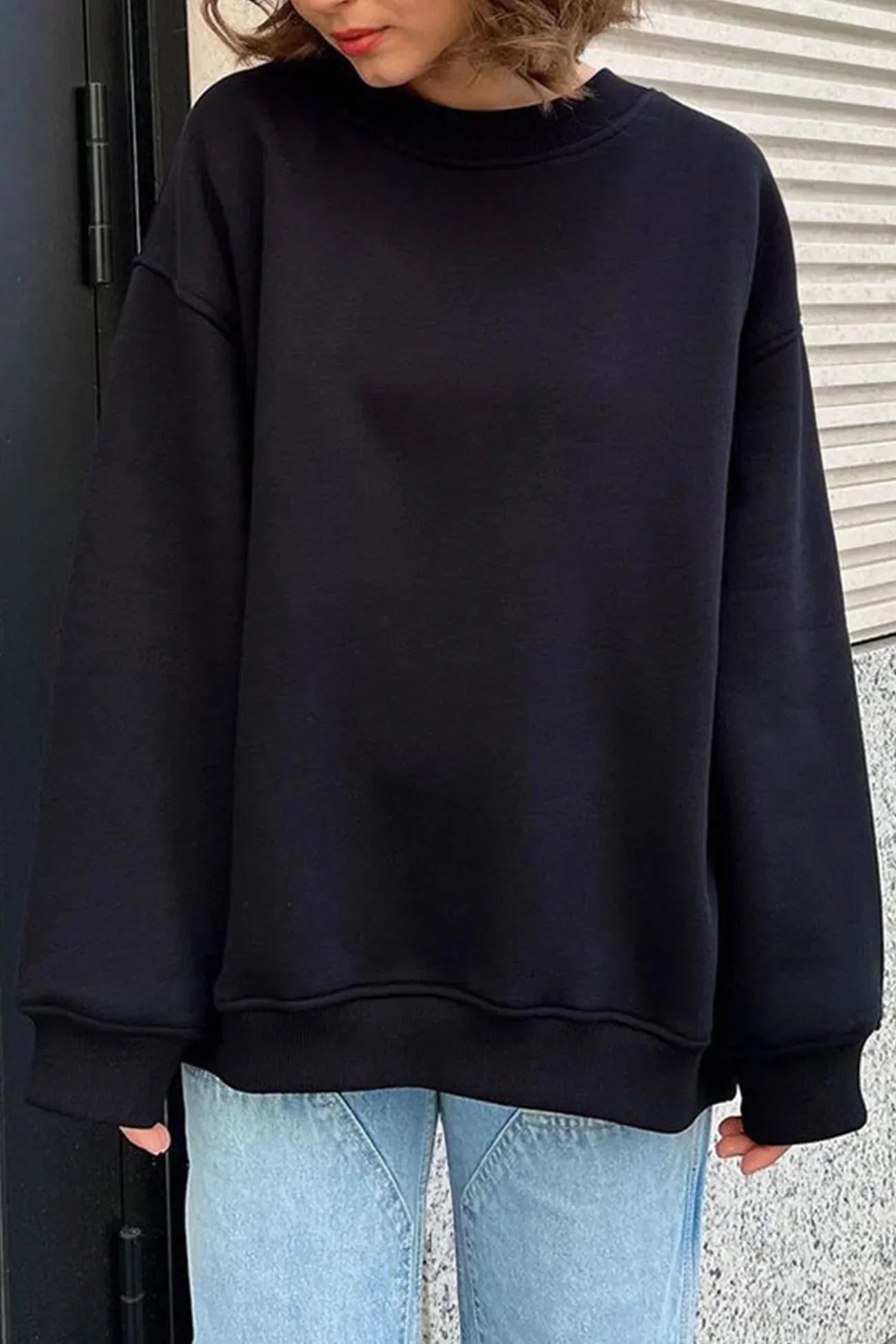 Sweatshirt Col Rond Oversize en Fleece pour Femme