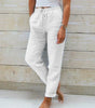 Pantalon Décontracté Taille Haute en Coton et Lin pour Femme