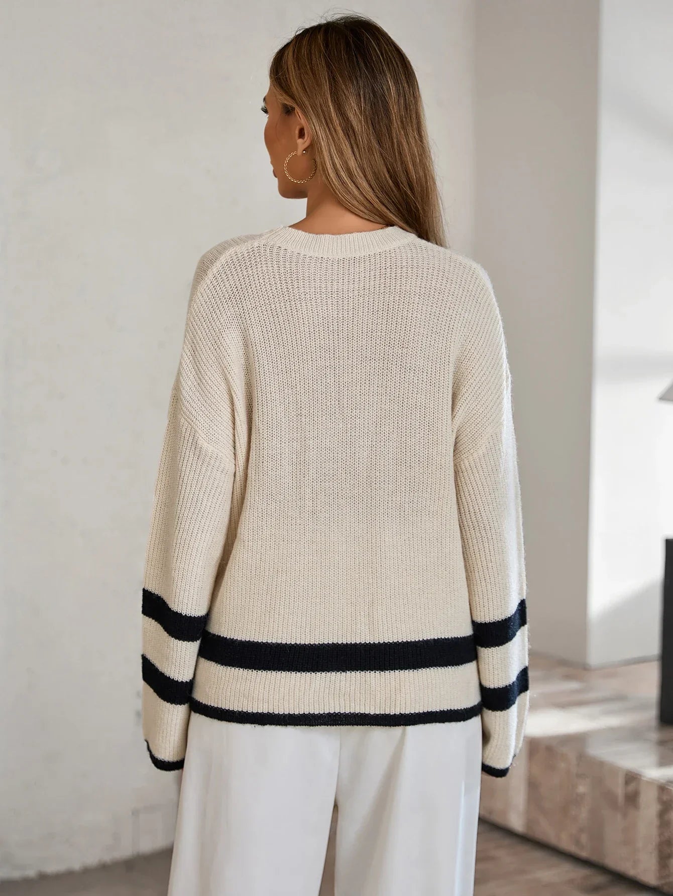 Pull-over beige à manches longues pour femmes
