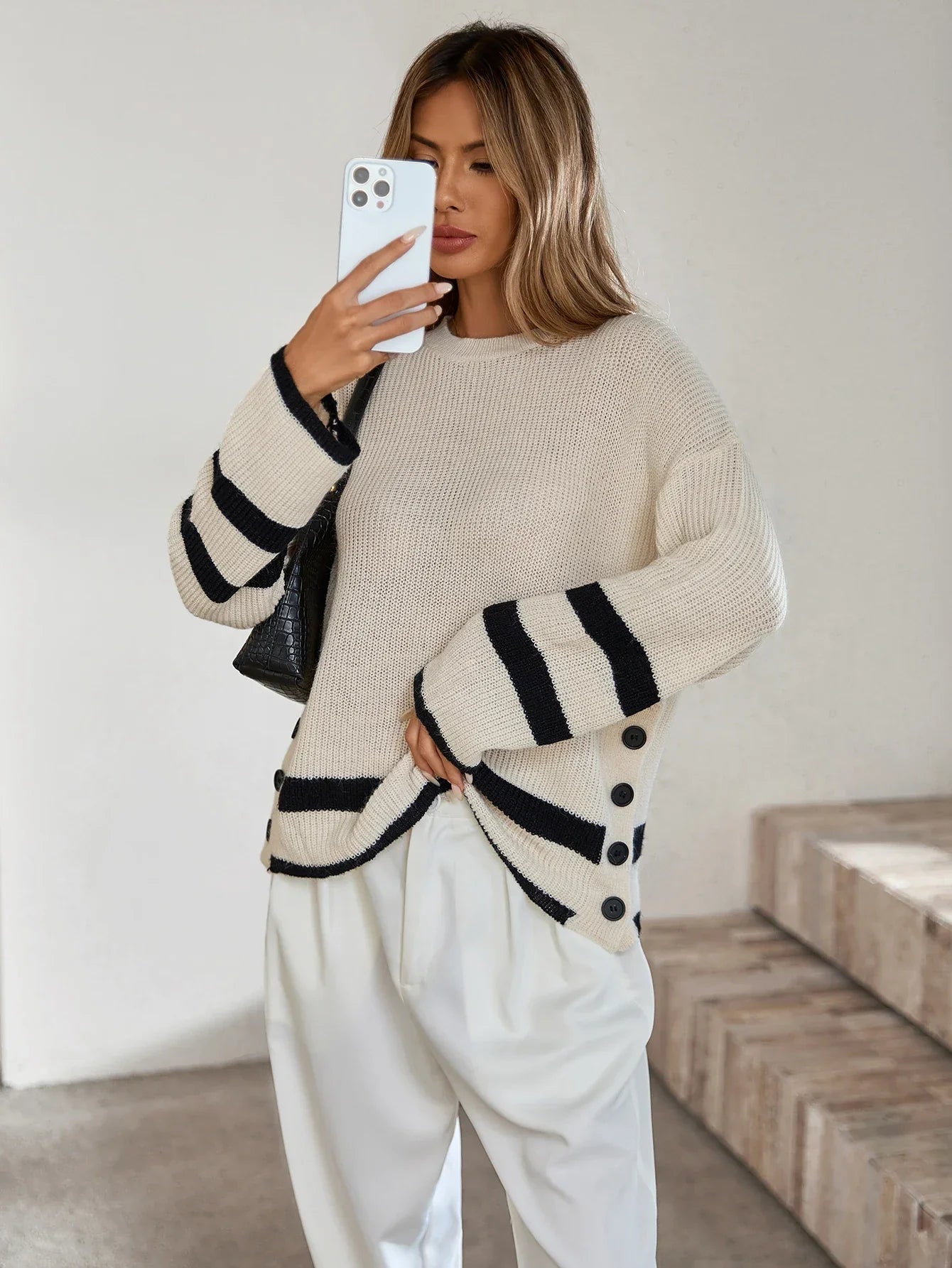 Pull-over beige à manches longues pour femmes