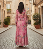 Robe Maxi à Manches Longues à Imprimé Floral pour Femmes