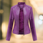 Veste Chic en Cuir Vegan à Col Montant pour Femmes