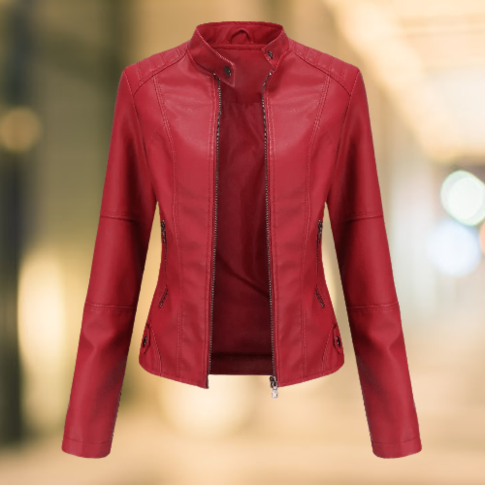 Veste Chic en Cuir Vegan à Col Montant pour Femmes