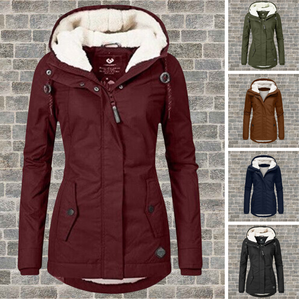 Manteau à Capuche Plissé en Laine de Mouton pour Femmes