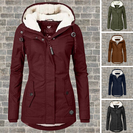 Manteau à Capuche Plissé en Laine de Mouton pour Femmes