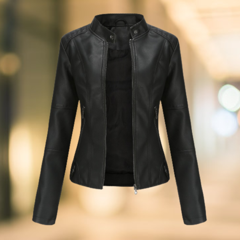 Veste Chic en Cuir Vegan à Col Montant pour Femmes