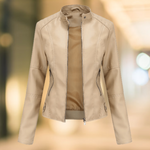 Veste Chic en Cuir Vegan à Col Montant pour Femmes
