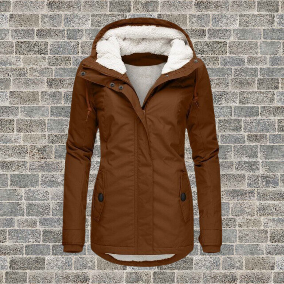 Manteau à Capuche Plissé en Laine de Mouton pour Femmes