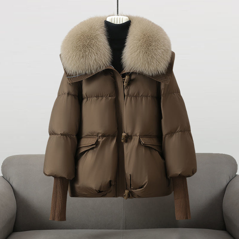 Quilted Glamour Jacket with Fur Collar for Women