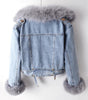 Veste en Denim à Col en Fausse Fourrure pour Femmes