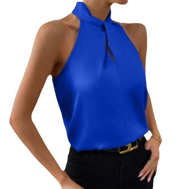 Top Satiné Sans Manches à Nœud pour Femme | Idéal pour les Sorties