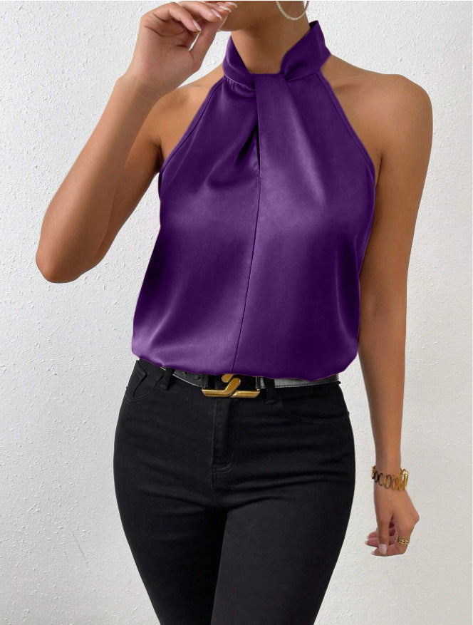 Top Satiné Sans Manches à Nœud pour Femme | Idéal pour les Sorties
