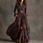 Vintage Long Plaid Maxi Dress for Women