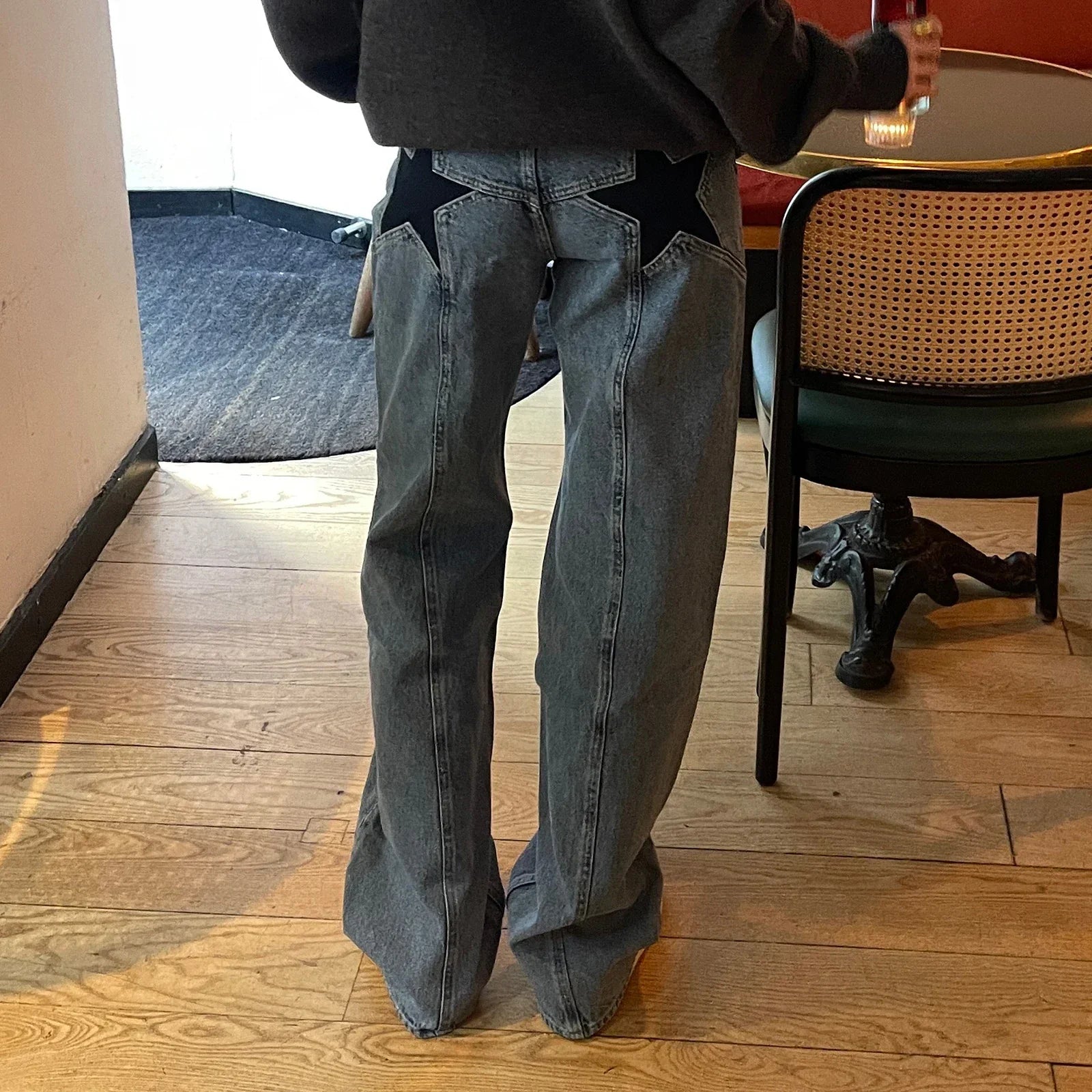 Jeans décontractés à motif d'étoiles pour Femme