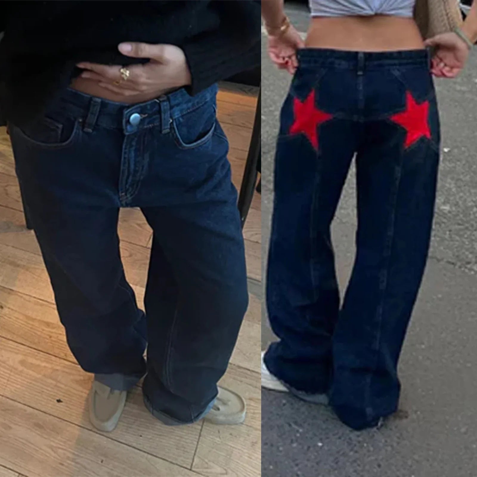 Jeans décontractés à motif d'étoiles pour Femme