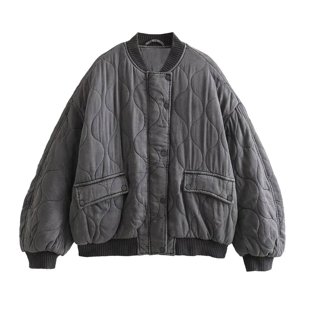 Veste Bomber Grise Oversize pour Femmes