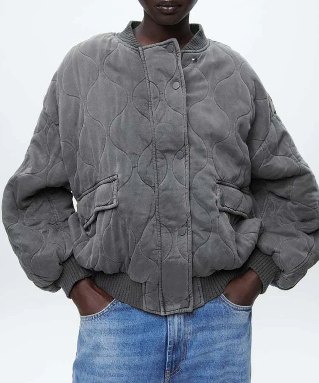 Veste Bomber Grise Oversize pour Femmes