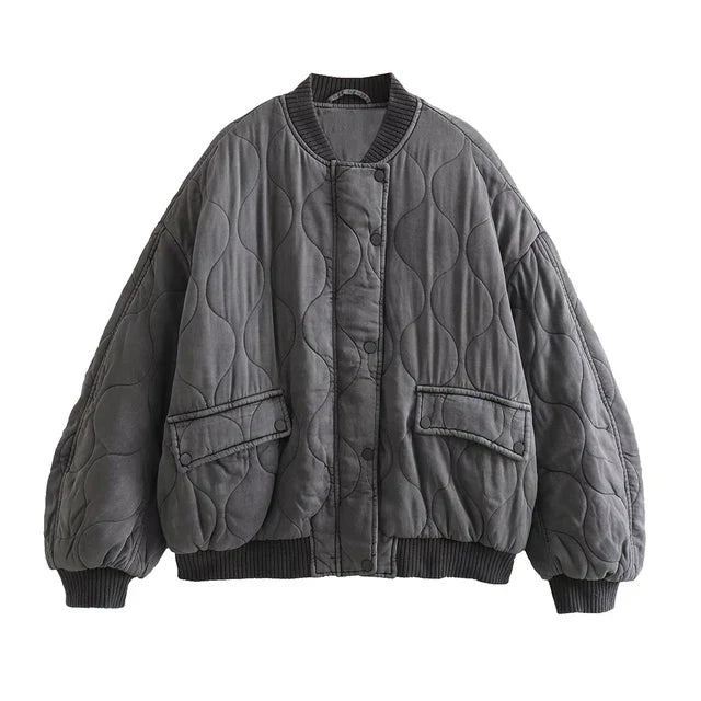 Veste Bomber Grise Oversize pour Femmes