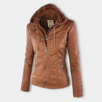 Hooded Synthetic Leather Jacket for Women