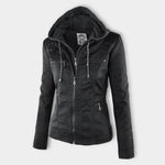 Hooded Synthetic Leather Jacket for Women