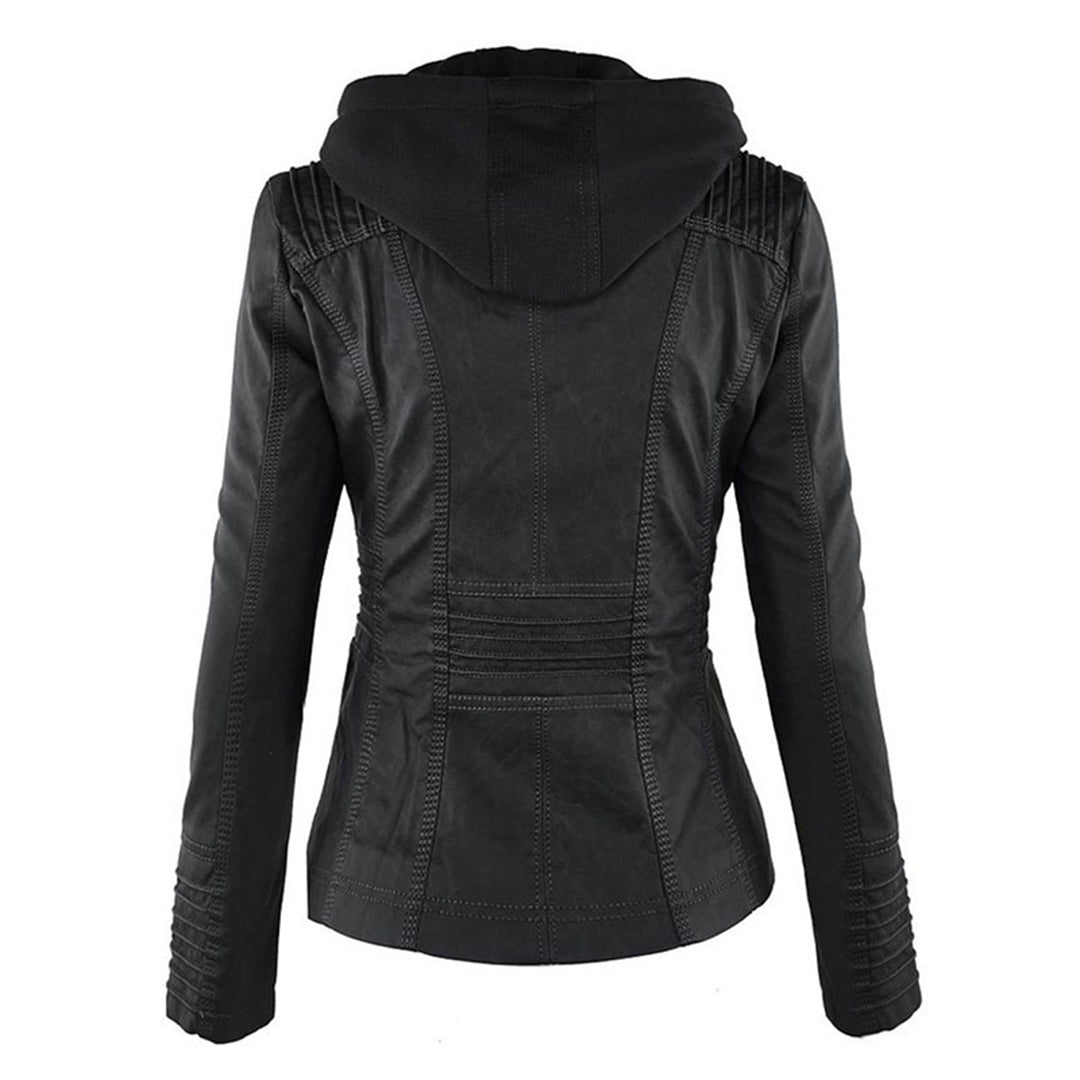 Hooded Synthetic Leather Jacket for Women