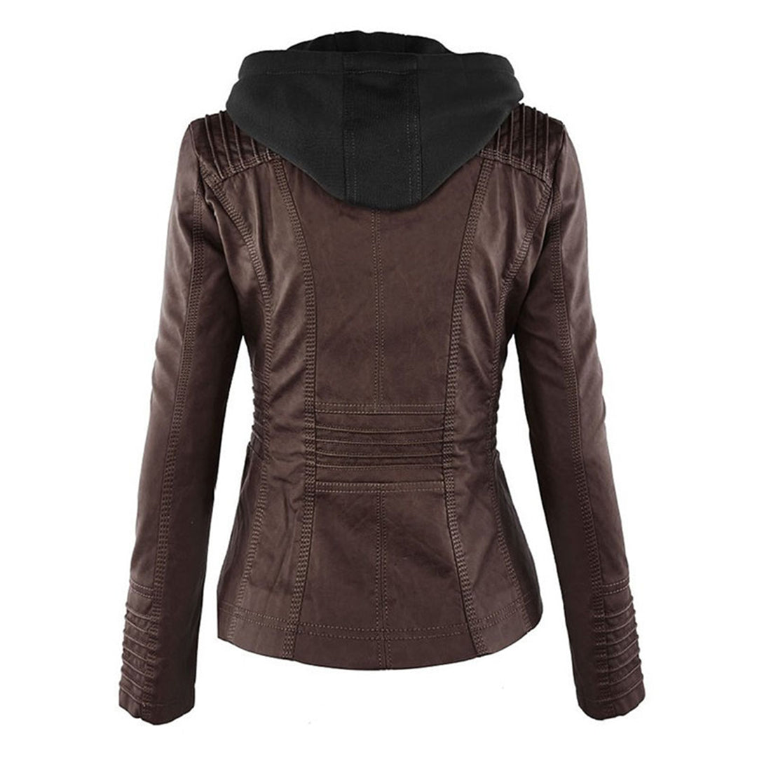 Hooded Synthetic Leather Jacket for Women