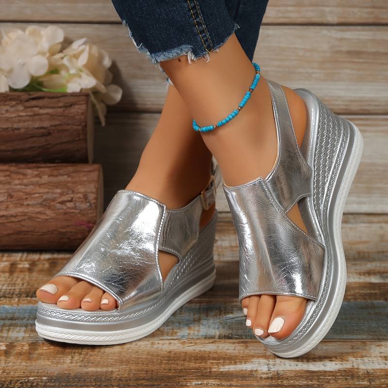 Sandale Wedge Élévée avec Bride de Cheville Réglable pour Femmes