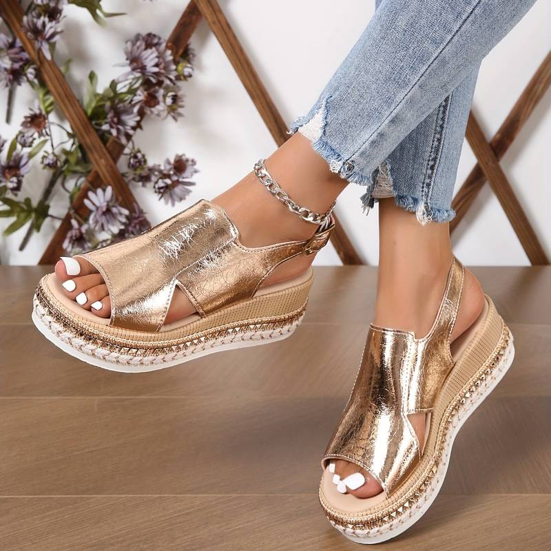 Sandale Wedge Élévée avec Bride de Cheville Réglable pour Femmes