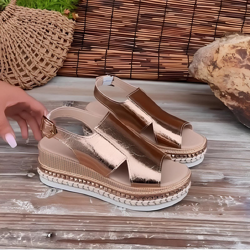 Sandale Wedge Élévée avec Bride de Cheville Réglable pour Femmes