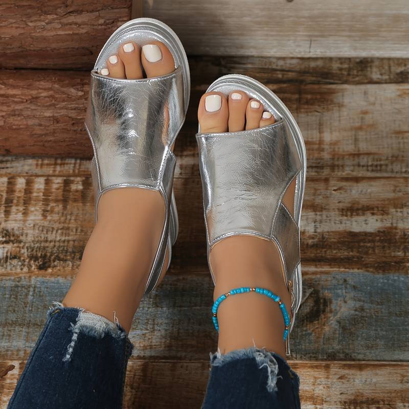 Sandale Wedge Élévée avec Bride de Cheville Réglable pour Femmes