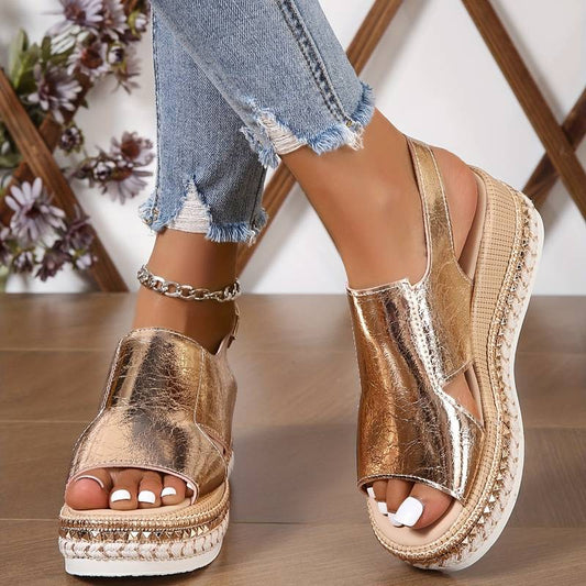 Sandale Wedge Élévée avec Bride de Cheville Réglable pour Femmes