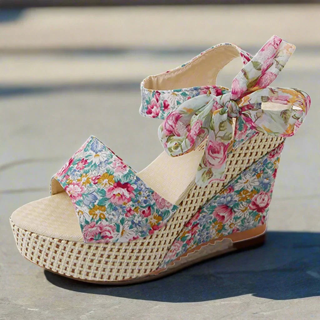 Sandales Compensées Imprimé Floral pour Femmes