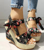 Sandales Compensées Imprimé Floral pour Femmes