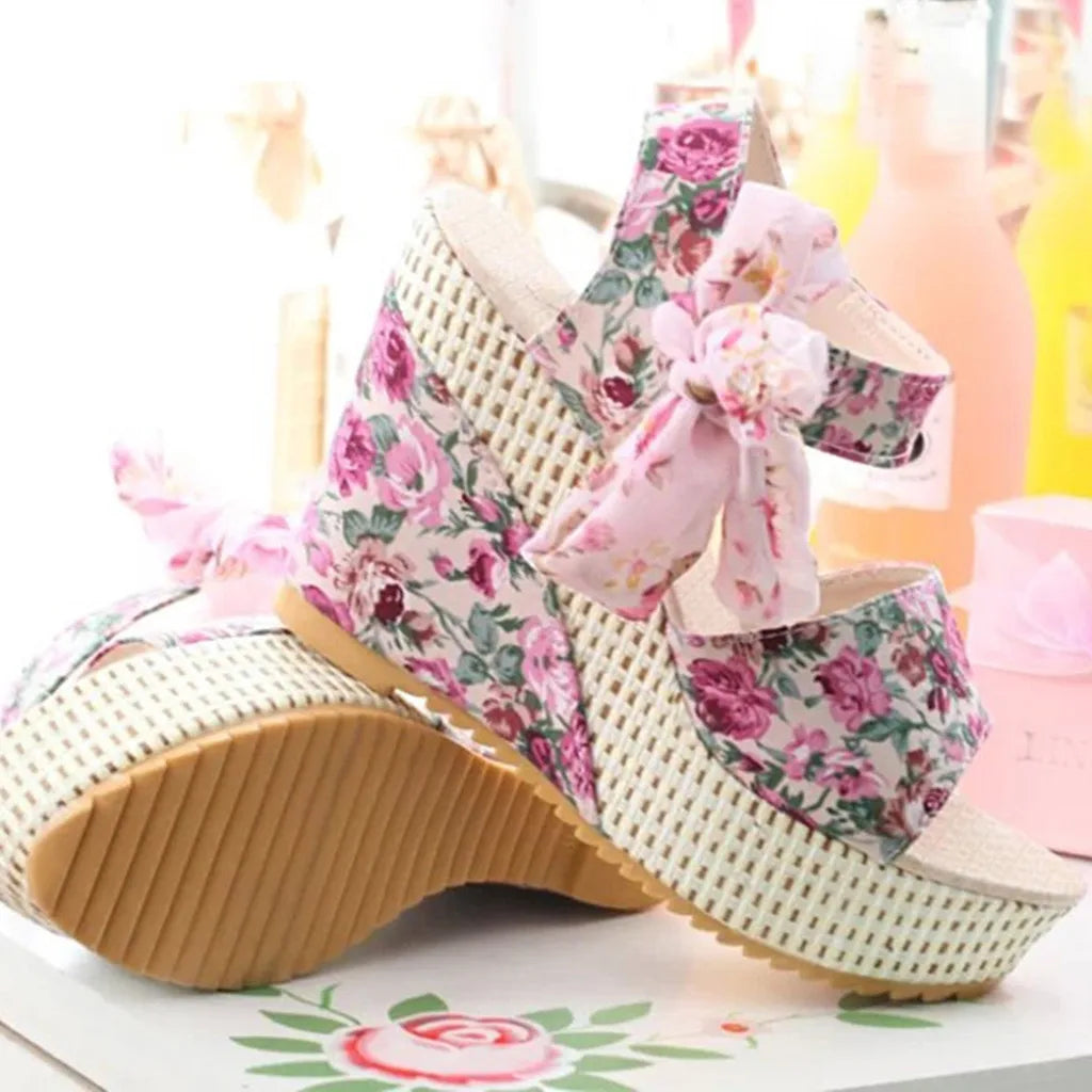 Sandales Compensées Imprimé Floral pour Femmes