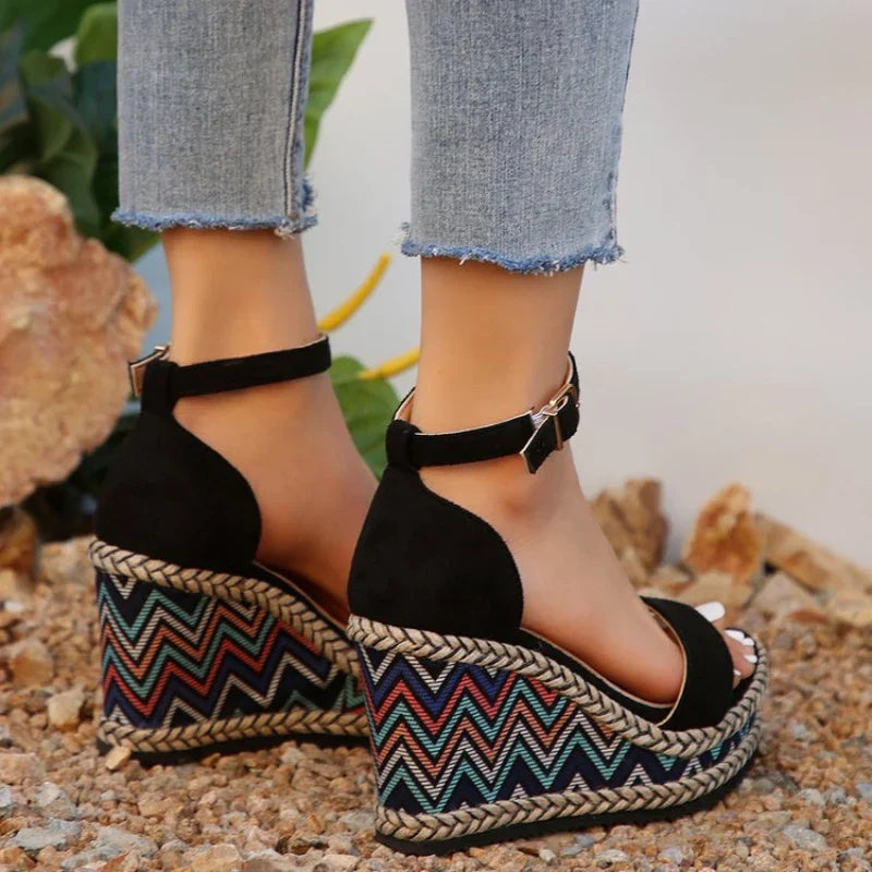 Sandales Compensées Motif Zigzag pour Femmes