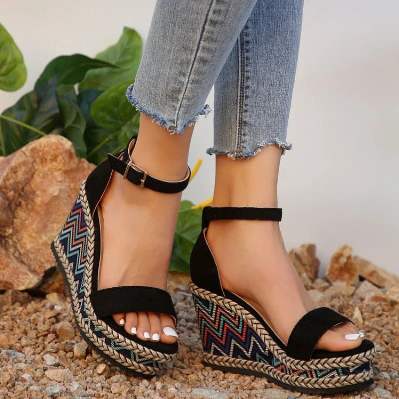 Sandales Compensées Motif Zigzag pour Femmes
