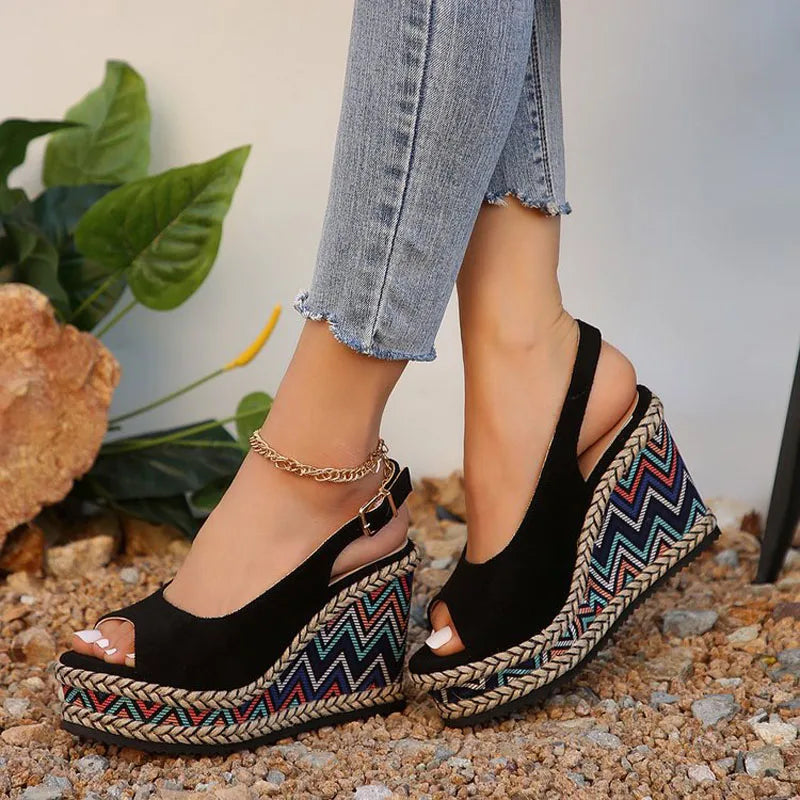Sandales Compensées Motif Zigzag pour Femmes