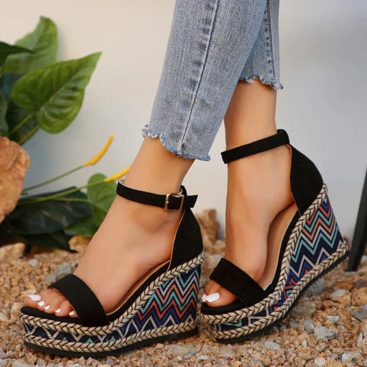 Sandales Compensées Motif Zigzag pour Femmes