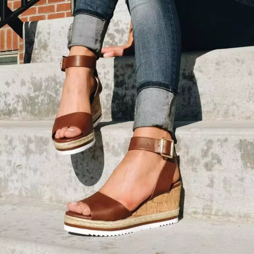 Sandales Compensées Talon en Liège pour Femmes