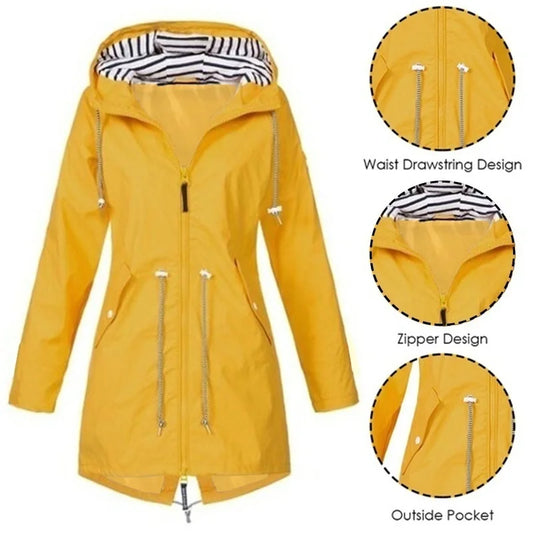 Trenchcoat Imperméable à Capuche pour Femmes