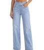 Jean Large Taille Haute et Coupe Droite avec Poches pour Femme
