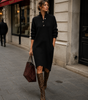 Robe Pull Droite Femme à Manches Longues en Maille avec Col Montant