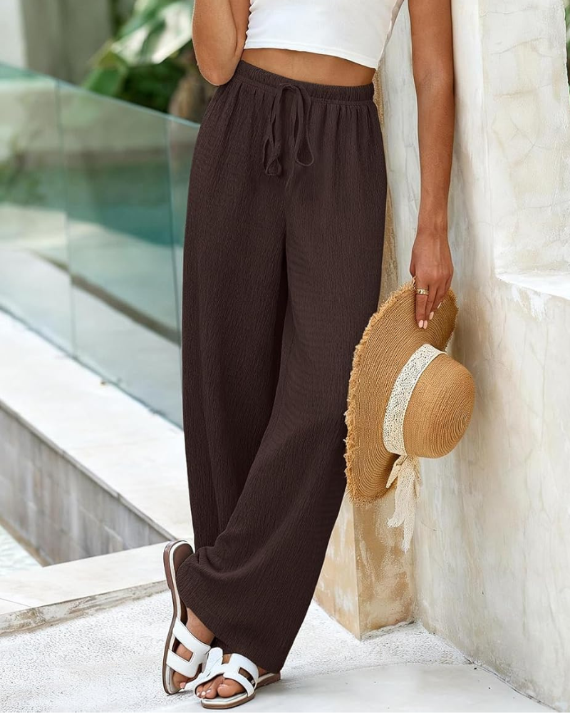 Pantalon Palazzo Large Taille Haute avec Poches pour Femme
