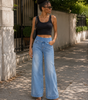 Jean Large Taille Haute et Coupe Droite avec Poches pour Femme