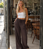 Pantalon Palazzo Large Taille Haute avec Poches pour Femme