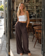 Pantalon Palazzo Large Taille Haute avec Poches pour Femme
