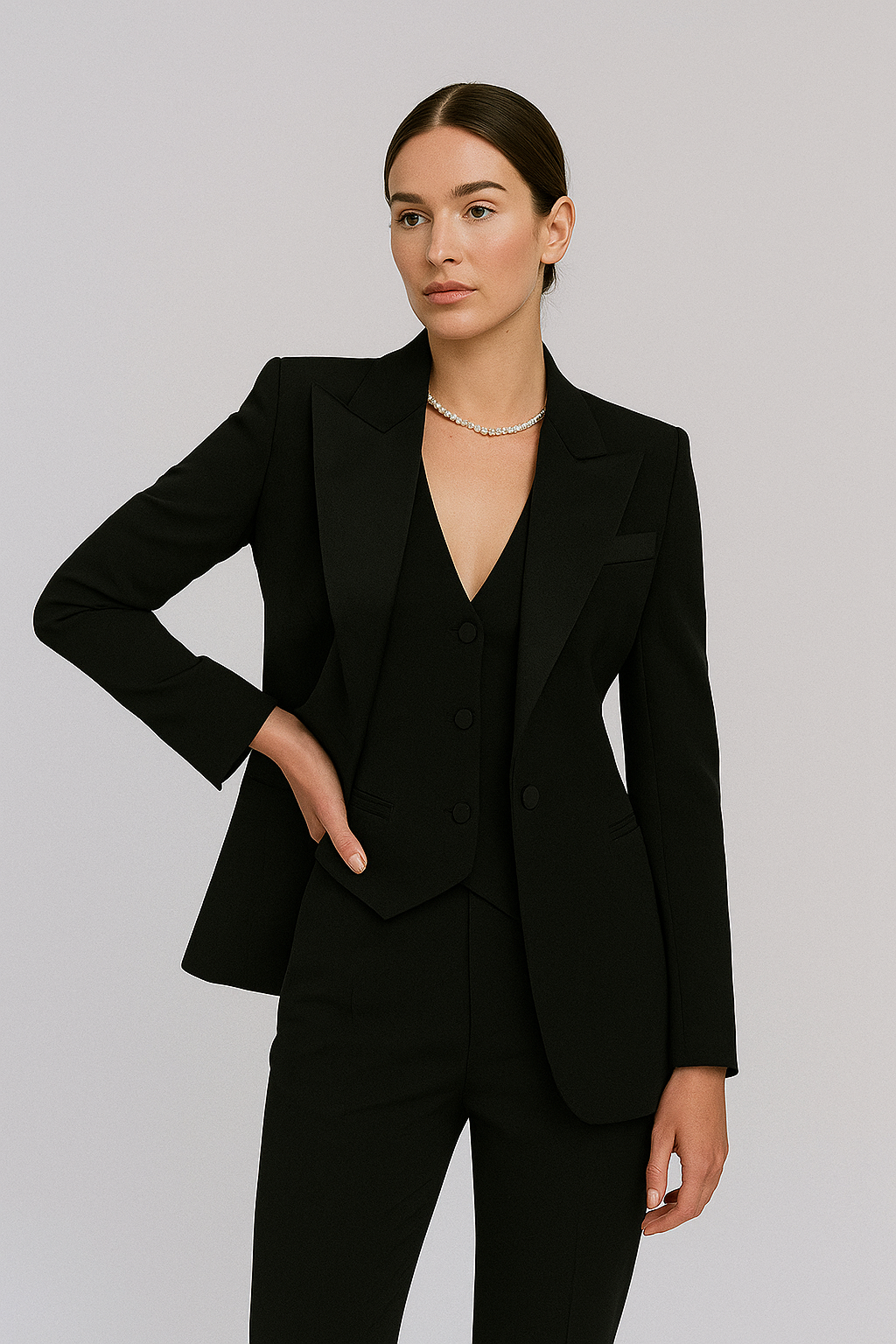 Ensemble Trois Pièces pour Femme: Blazer Ajusté, Gilet et Pantalon Slim