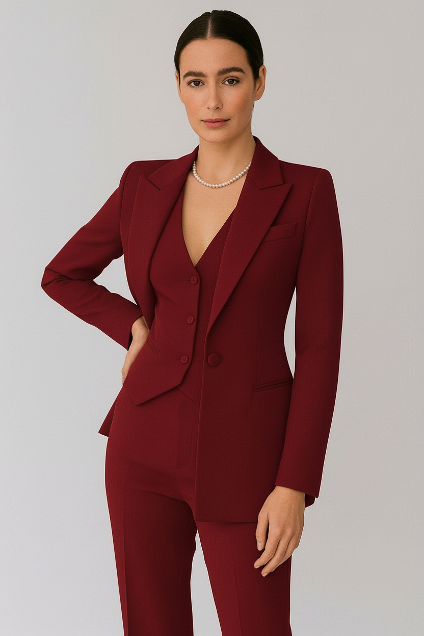 Ensemble Trois Pièces pour Femme: Blazer Ajusté, Gilet et Pantalon Slim