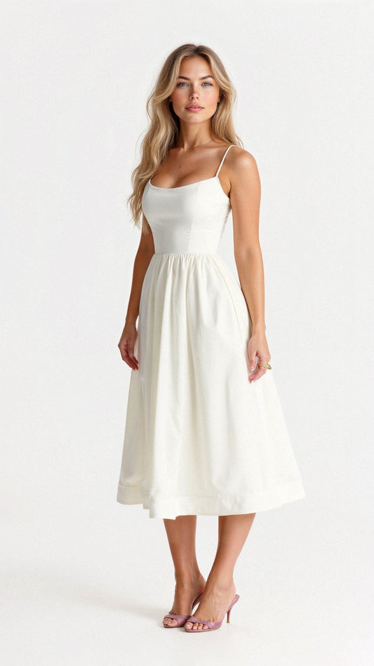 Robe Midi à Encolure Ascot et Coupe Évasée pour Femme | Idéale pour l'Été